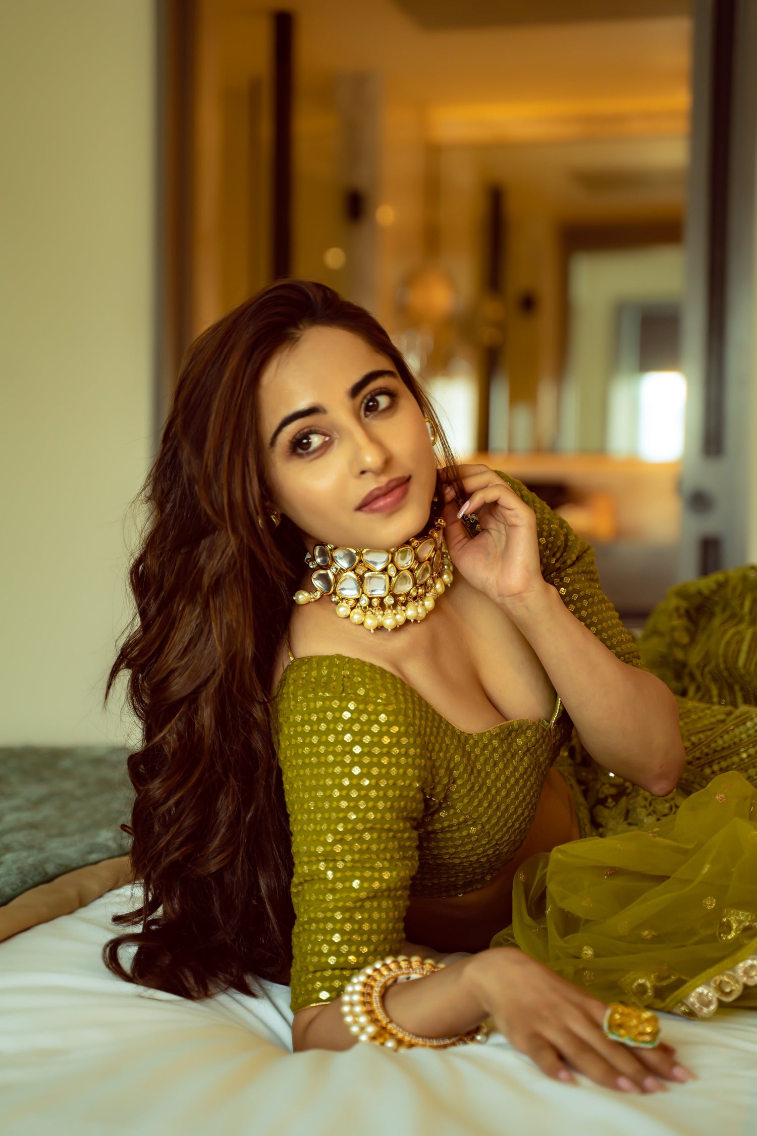 Niyati Fatnani Henna Green Kalidar Lehenga