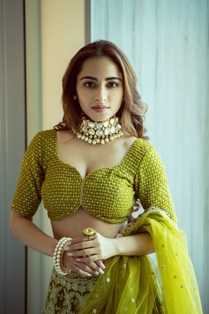 Niyati Fatnani Henna Green Kalidar Lehenga