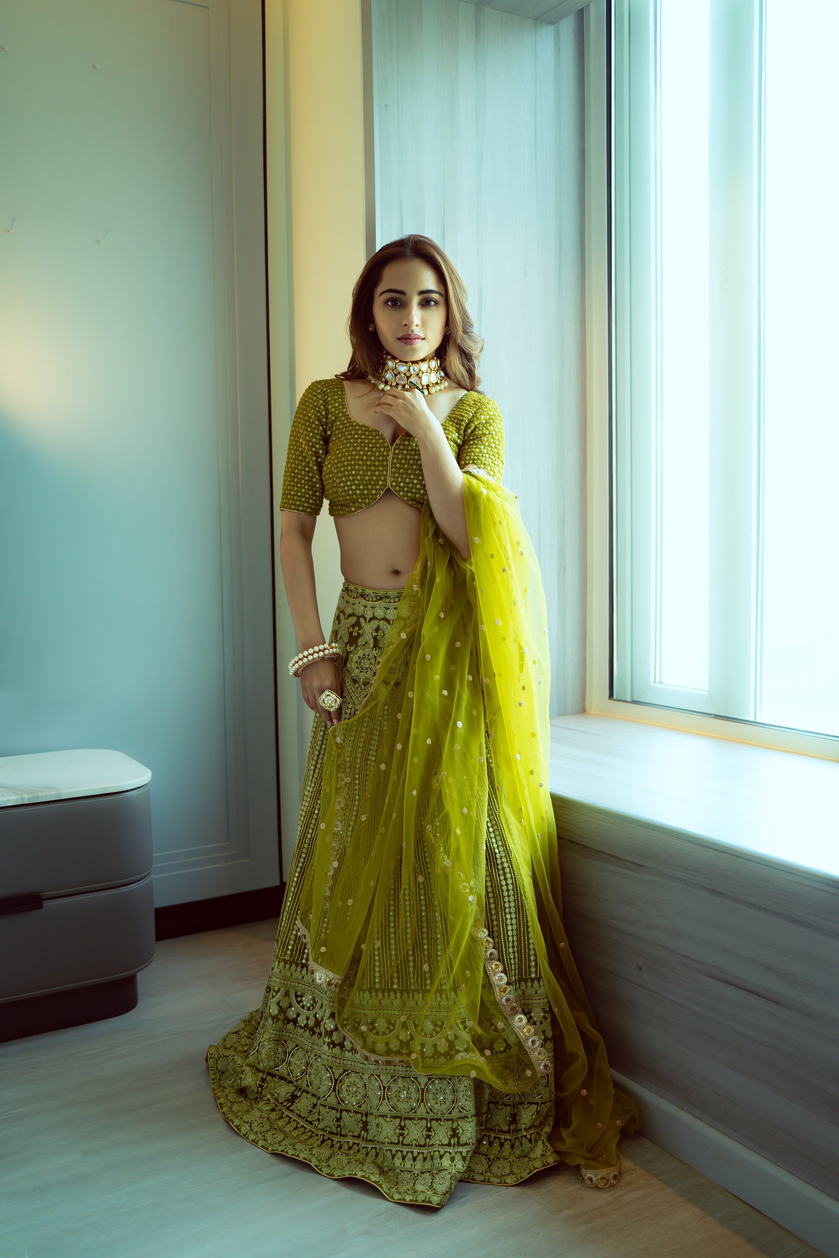 Niyati Fatnani Henna Green Kalidar Lehenga